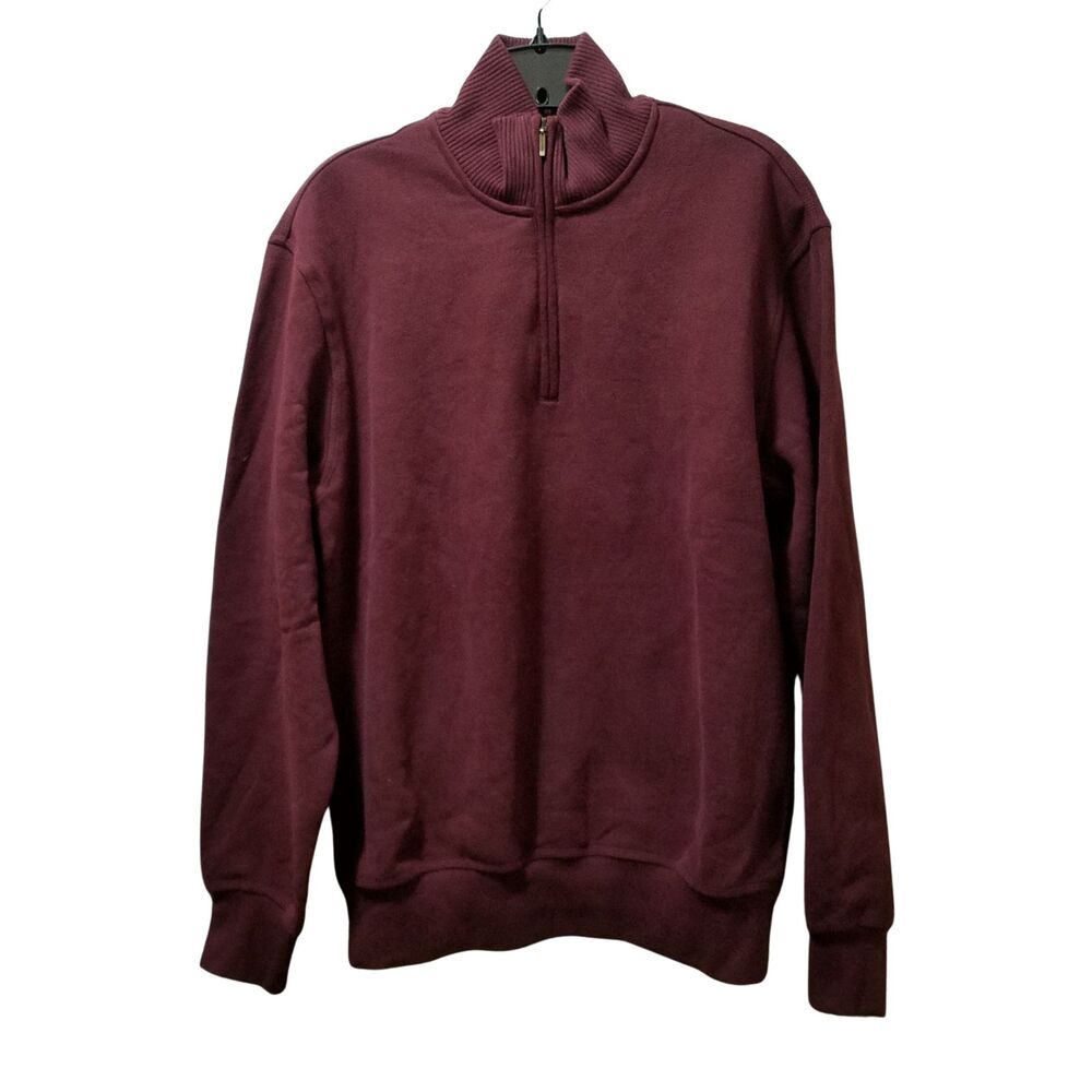 Van Heusen Quarter Zip Fleece-Lined Pullover Men Small Burgundy Sweatshirt - Picture 1 of 4
